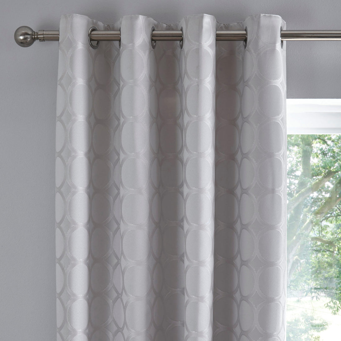 Cassina Jacquard Silver Eyelet Curtains Metallic