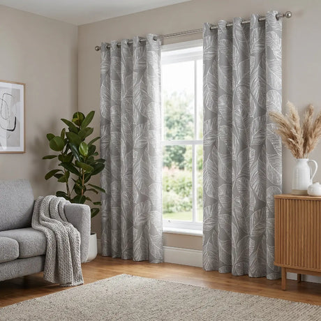 Matteo Leaf Ready Made Cotton Eyelet Curtains 4