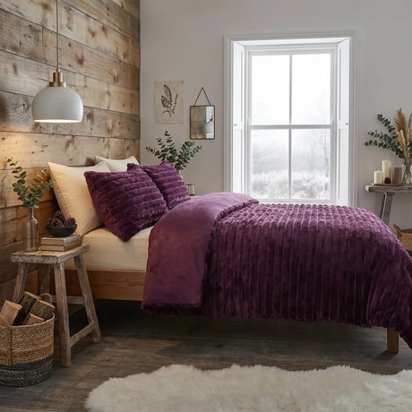 Rabbit Faux Fur Burgundy Duvet Cover Bedding Set