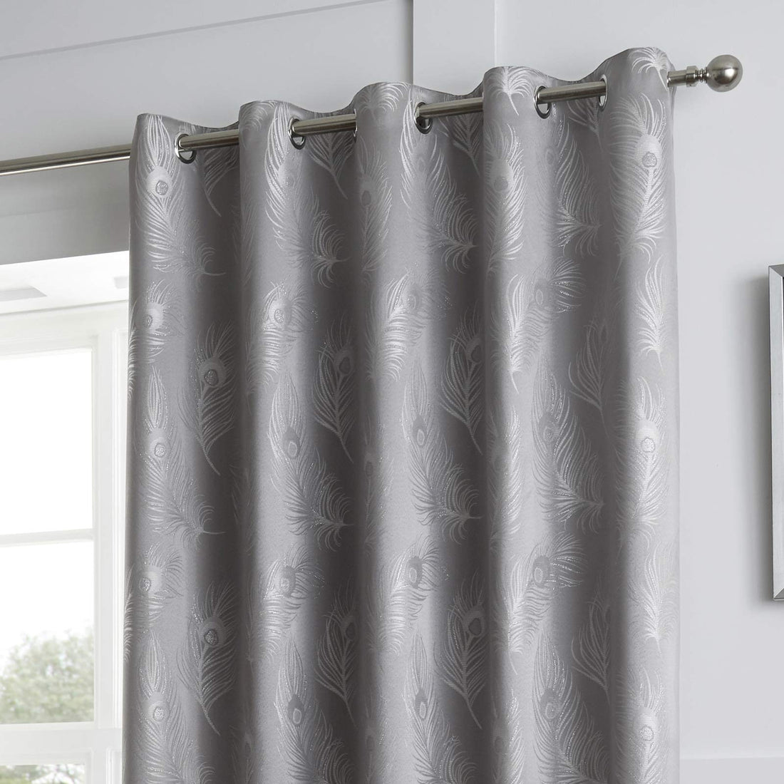 Feather Metallic Silver Eyelet Curtains