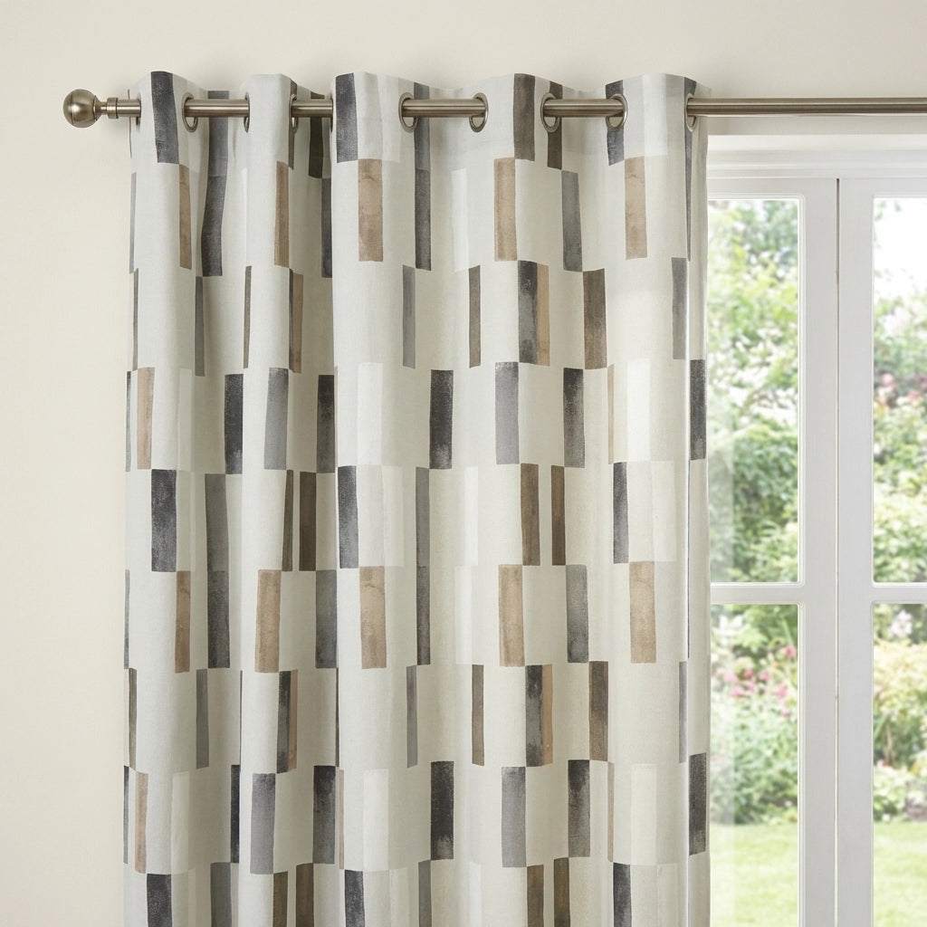 Oakland Beige Cotton Eyelet Ready Made Curtains 2