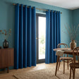 Elise Blackout Room Darkening Eyelet Curtains - Blue