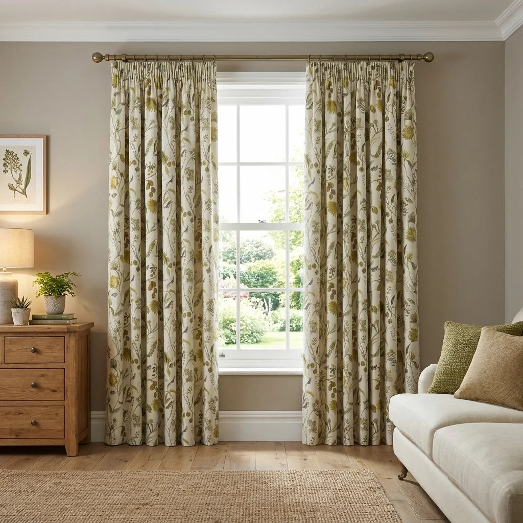 Grove Lined Fennel Pencil Pleat Curtains