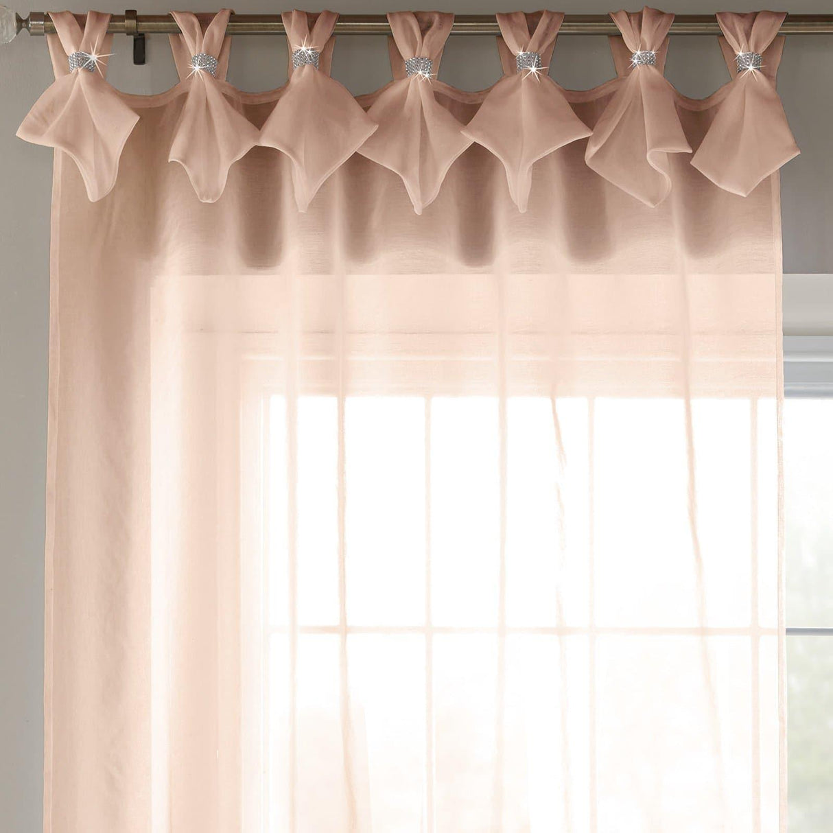 Tiara Diamante Tab Top Voile Curtain Panels - Cream image 2
