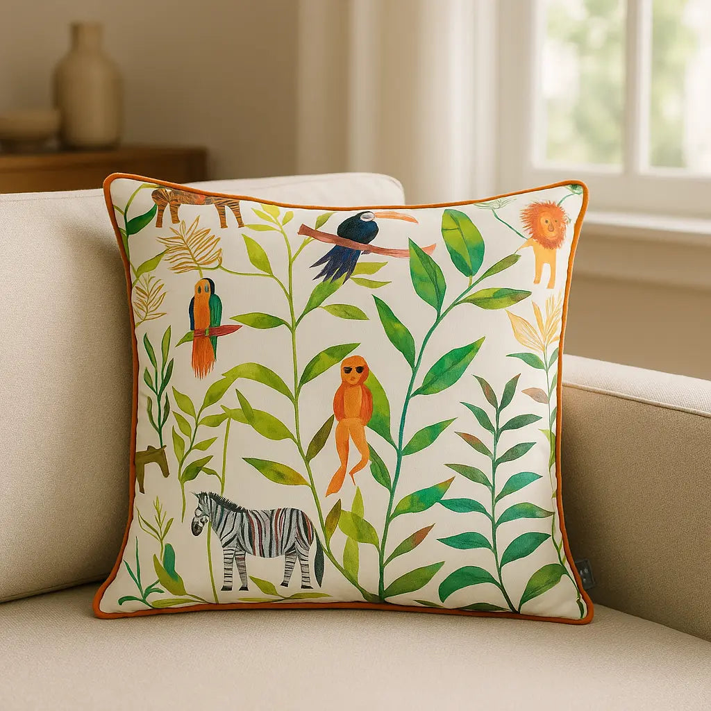 Hide And Seek Velvet Jungle Cushion Cover 43cm x 43cm