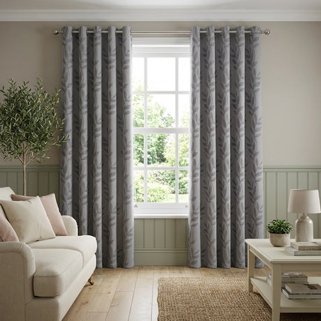 Tivoli Leaf Jacquard Lined Eyelet Curtains 10