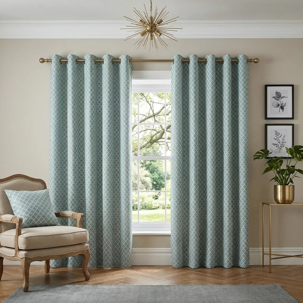 Cotswold Jacquard Teal Eyelet Curtains