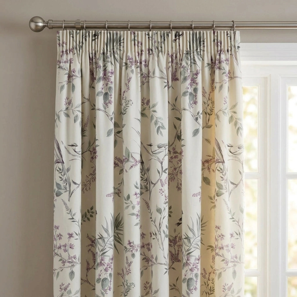 Jazmine Floral Pencil Pleat Ready Made Tape Top Curtains 2
