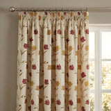 Juliette Floral Pencil Pleat Curtains Natural & Red 2