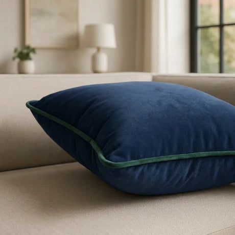 Piped Velvet Navy / Green Cushion Cover s 43cm x 43cm 43x43cm