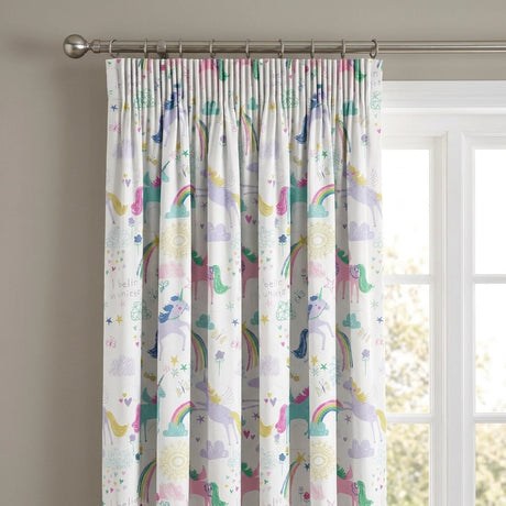 Rainbow Unicorn Kids Tape Top Curtains 2