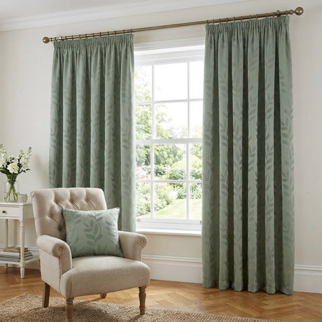 Tivoli Leaf Jacquard Lined Tape Top Pencil Pleat Curtains 13