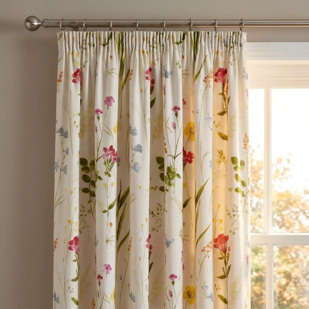 Spring Glade Floral Polycotton Pencil Pleat Curtains 2