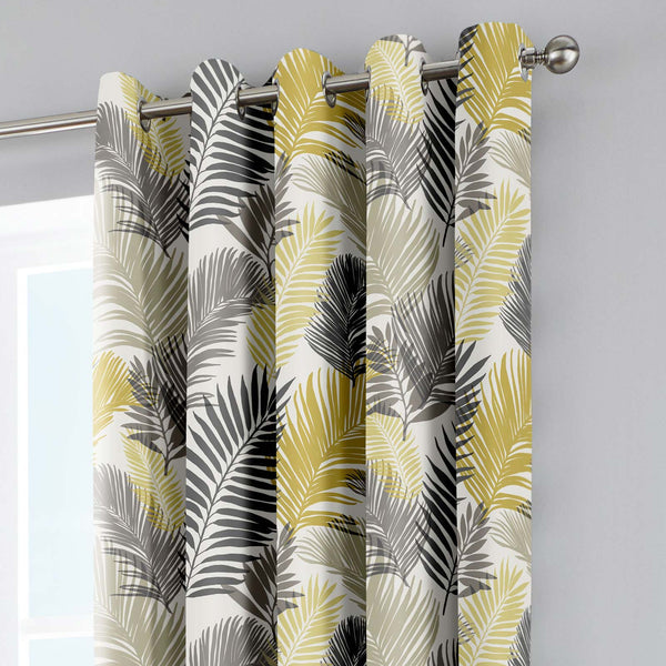 Tropical Palm Eyelet Curtains Ochre