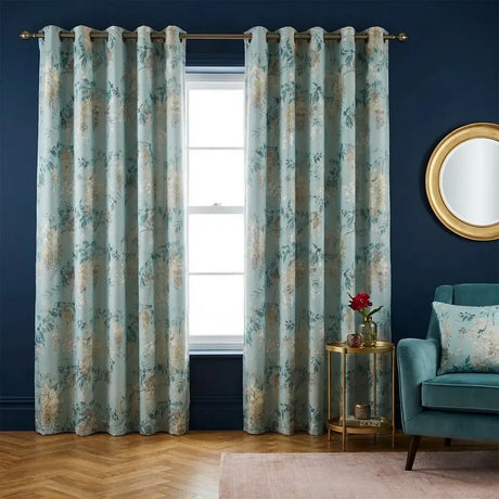Wisteria Floral Lined Ready Made Eyelet Curtains 1
