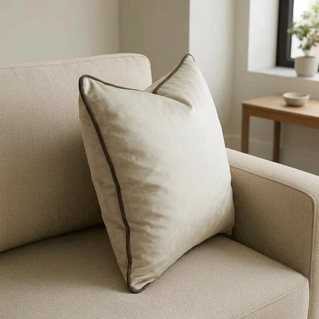 Piped Velvet Natural / Chocolate Cushion Cover s 43cm x 43cm 43x43cm