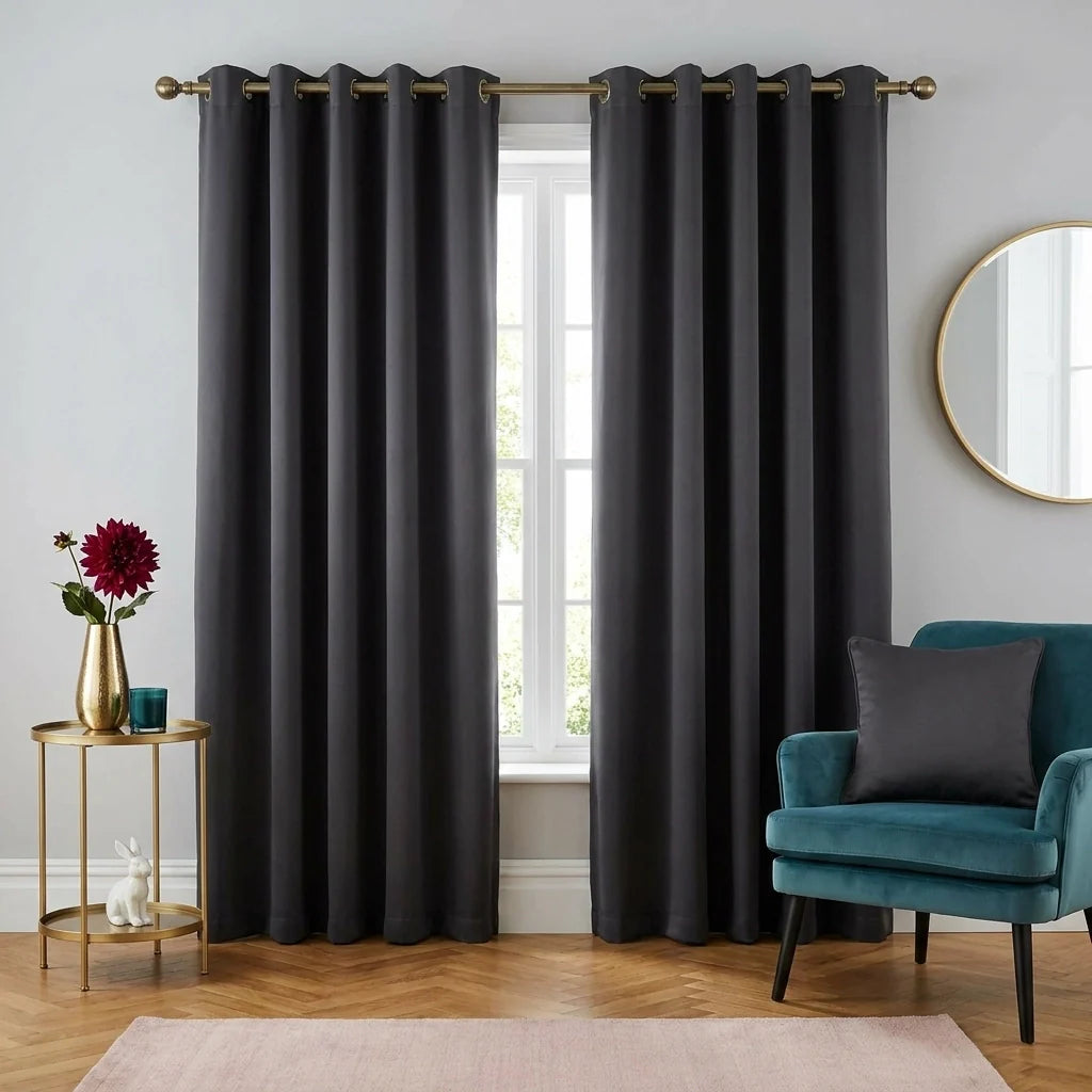 Charcoal 100% Blackout Thermal Eyelet Curtains