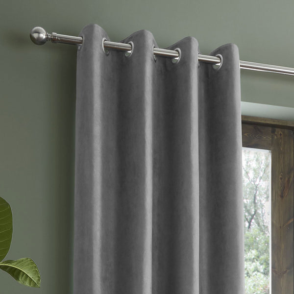 Faux Suede Eyelet Curtains Grey