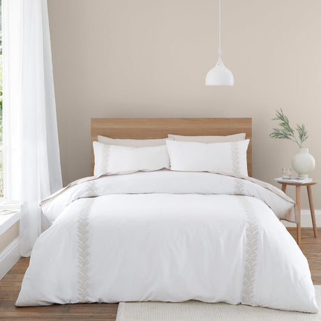 Bianca Embroidery Leaf Cotton Duvet Cover Set - Natural