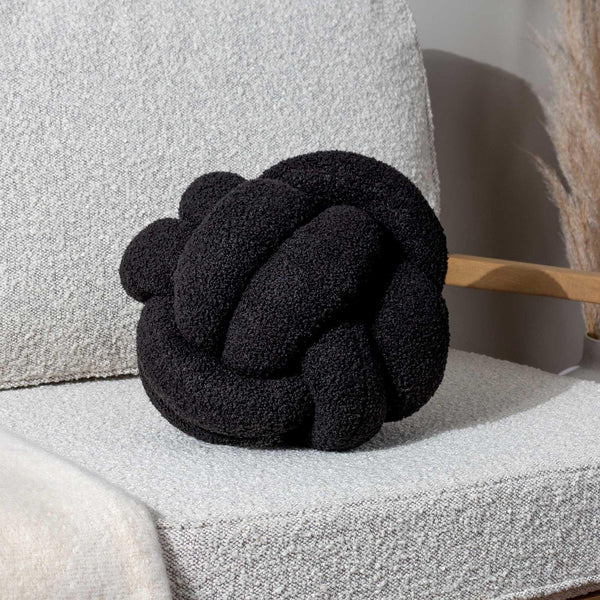 Boucle Knot Fleece Cushion Black