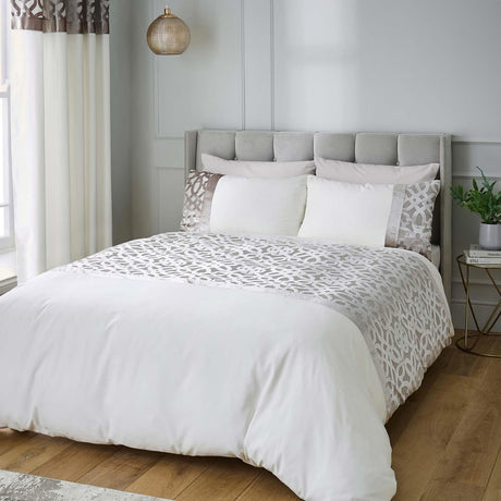 Catherine Lansfield Lattice Cut Velvet Duvet Cover Set - Natural