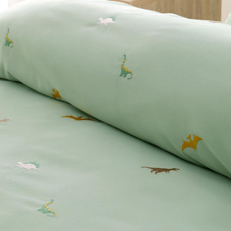 Catherine Lansfield Embroidered Dinosaur Kids Green Duvet Cover Set 3