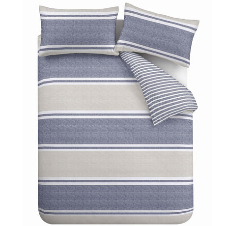 Textured Banded Stripe Blue Duvet Cover Set
