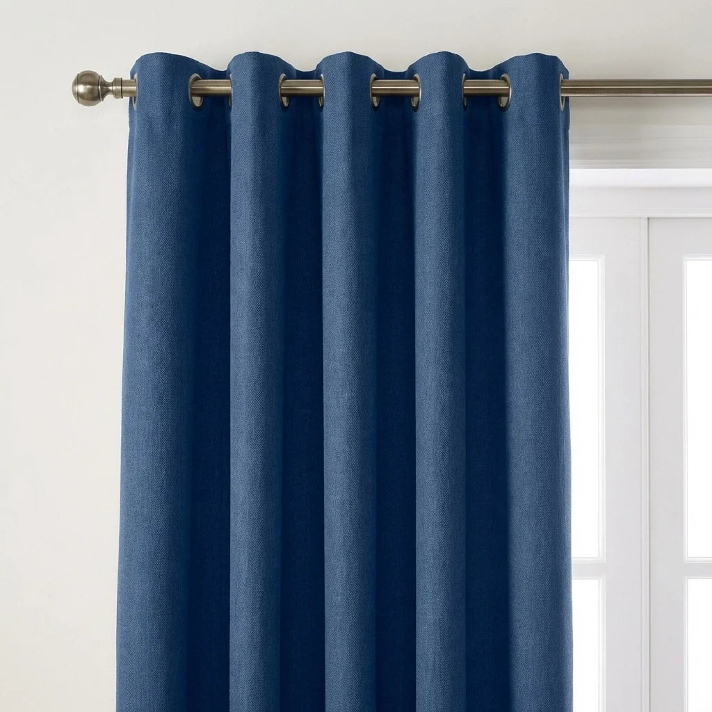 Blackout Linen Look Eyelet Curtains - Blue image 2
