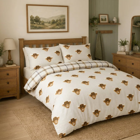 Highland Cow Duvet Cover Set - Natural