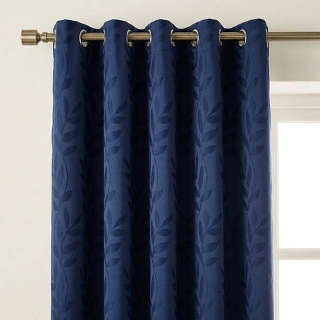 Tivoli Leaf Jacquard Lined Eyelet Curtains - Navy image 2