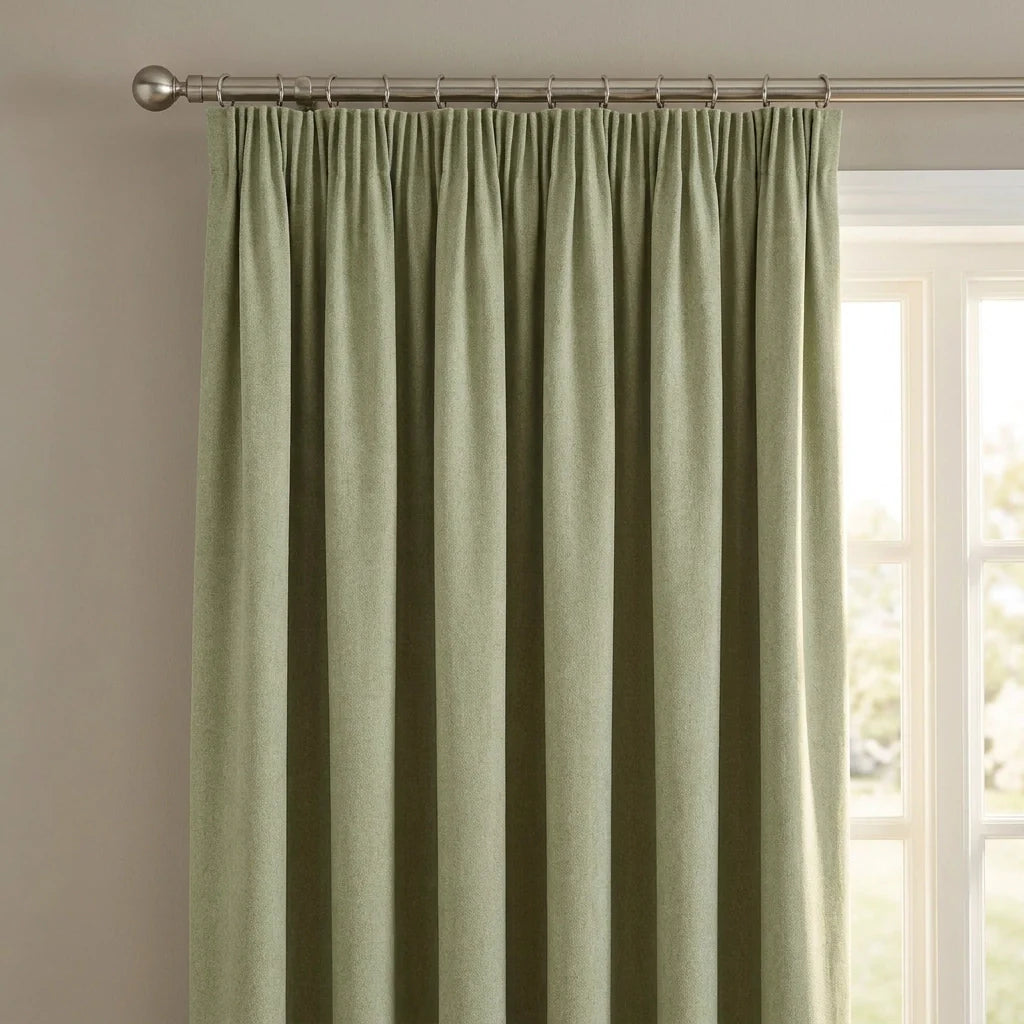 Dijon Blackout Thermal Tape Top Pencil Pleat Curtains - Green image 2
