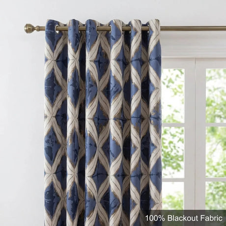 Matrix Eyelet Ring Top Curtains Pair - Blue / Gold image 2
