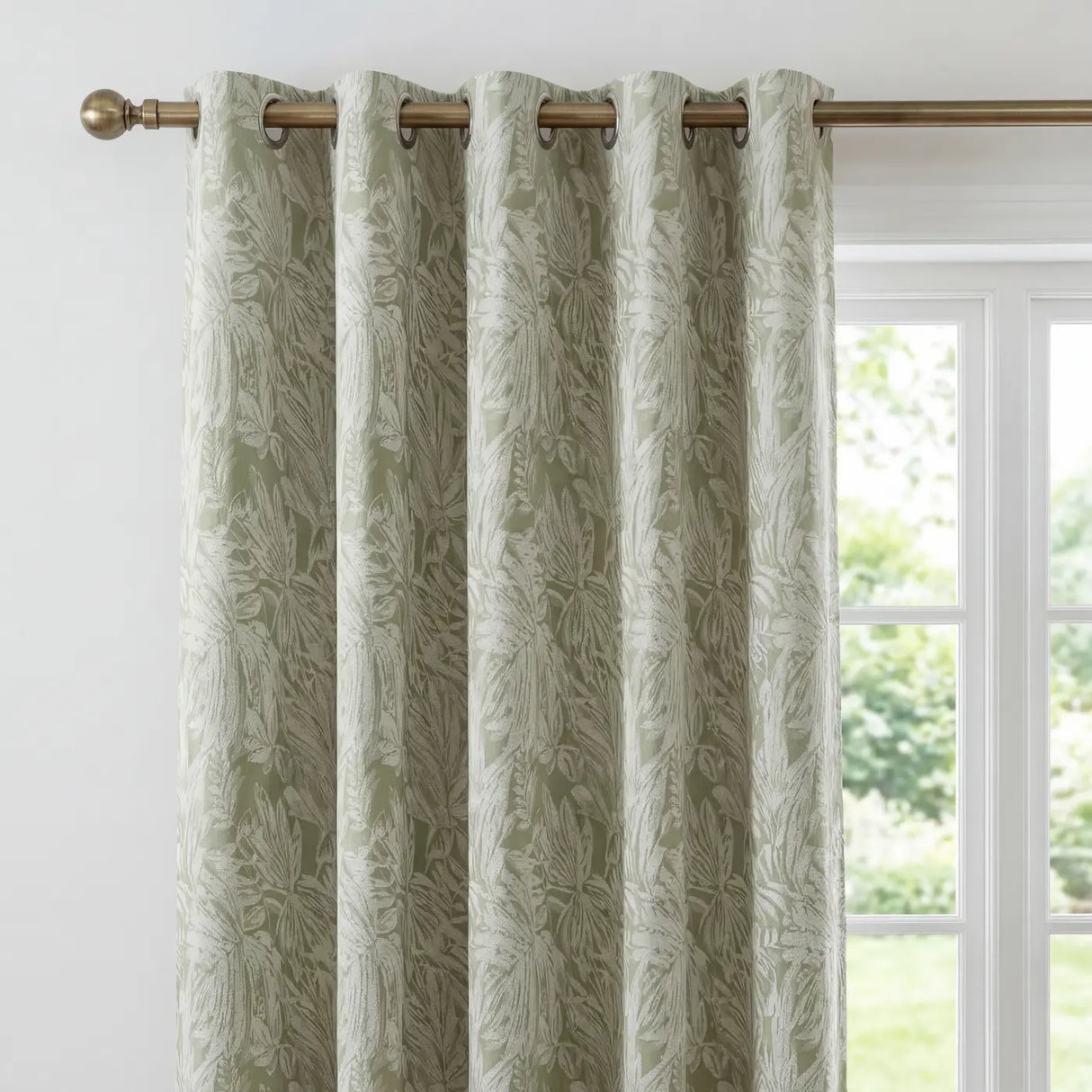Botanic Chenille Eyelet Curtains - Green image 2
