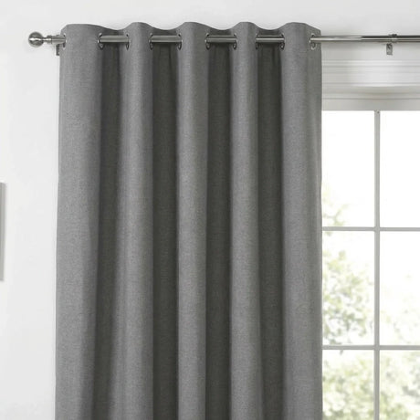 Sorbonne Cotton Lined Ready Made Eyelet Curtains - Charcoal image 2