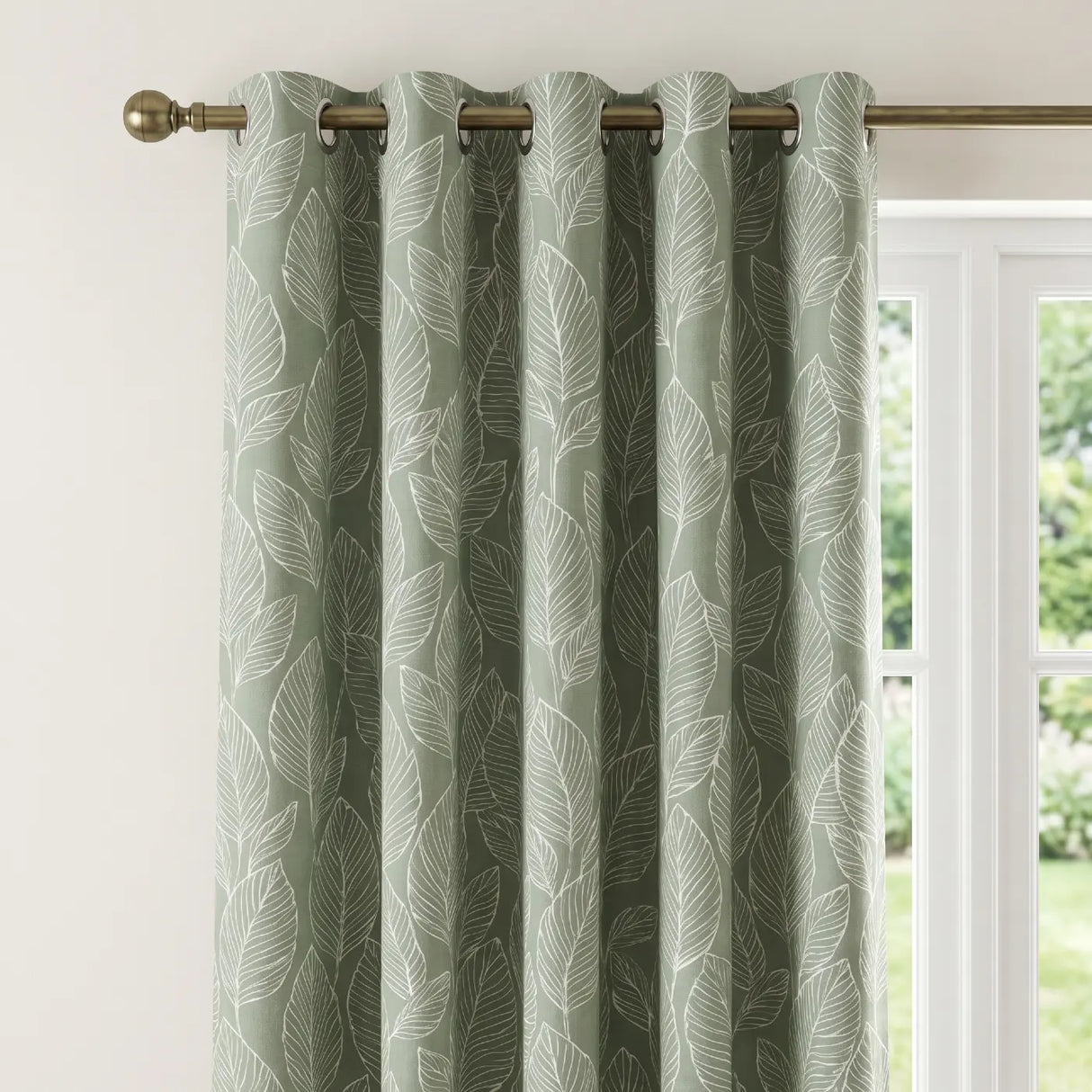Matteo Leaf Ready Made Cotton Eyelet Curtains - Green image 2