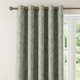 Matteo Leaf Ready Made Cotton Eyelet Curtains - Green image 2