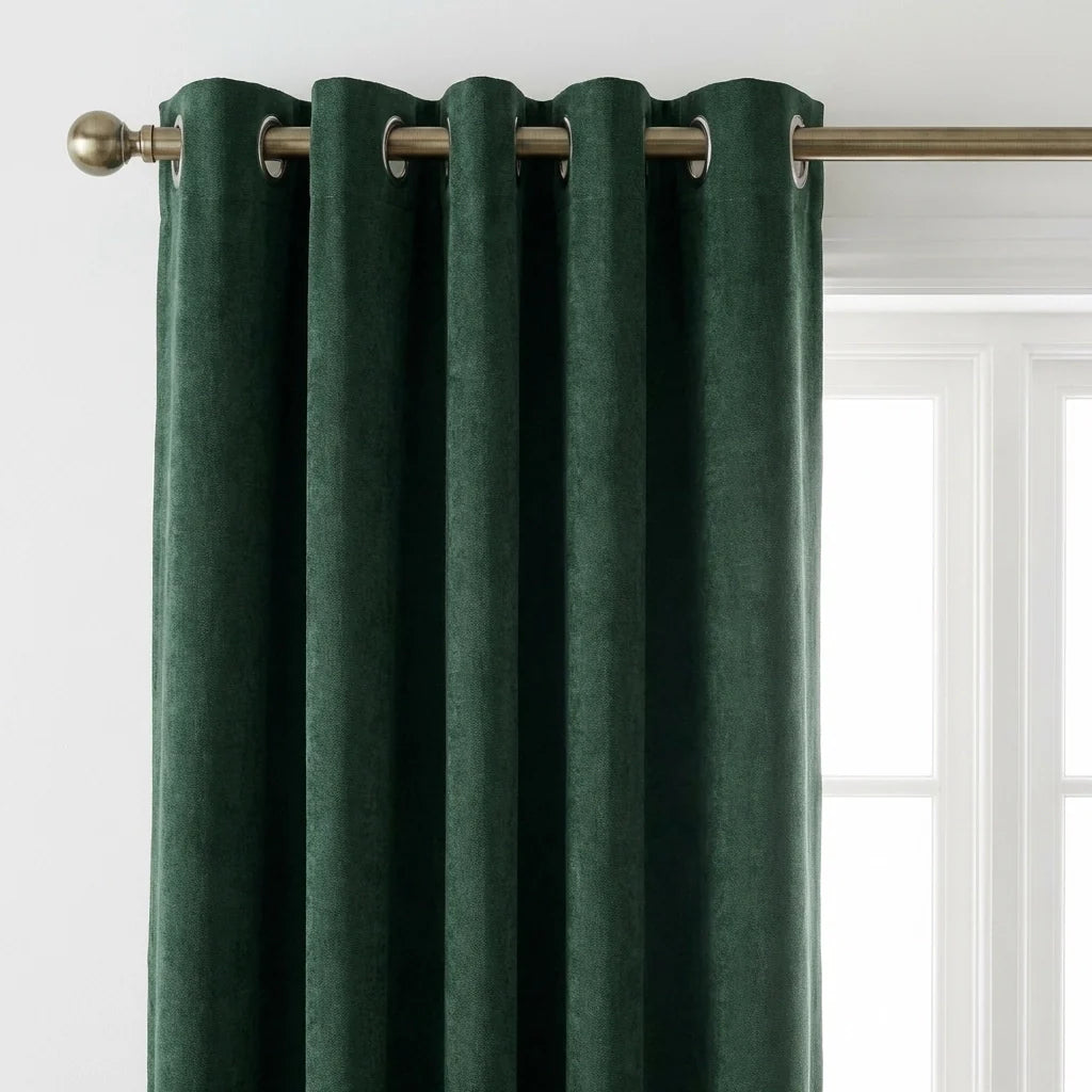 Chenille Blackout Eyelet Ring Top Curtains - Green image 2