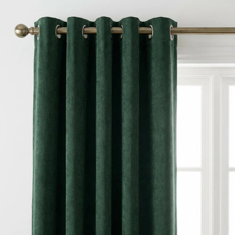 Chenille Blackout Eyelet Ring Top Curtains - Green image 2