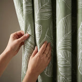 Matteo Leaf Ready Made Cotton Eyelet Curtains - Green image 3
