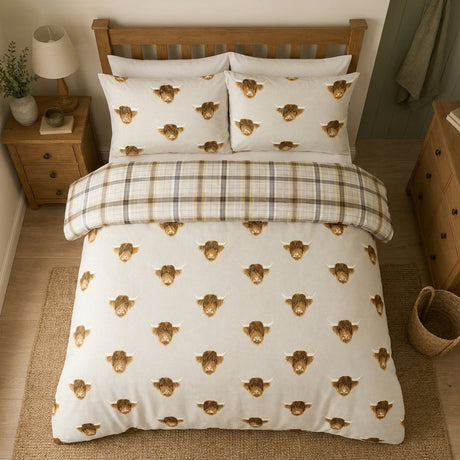 Highland Cow Duvet Cover Set - Natural