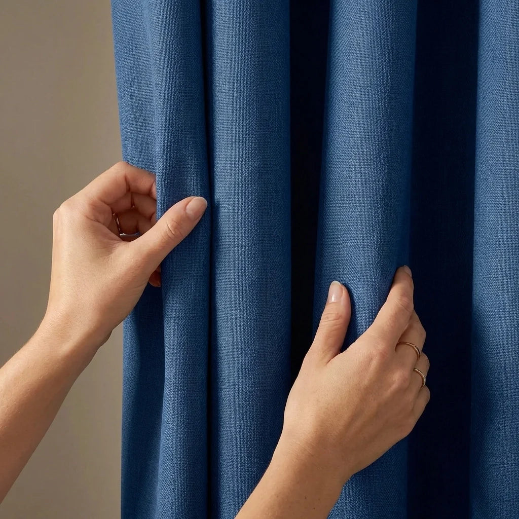 Blackout Linen Look Eyelet Curtains - Blue image 3