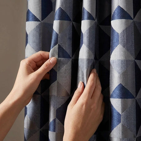 Skandi Geometric Jacquard Lined Tape Top Curtains - Navy image 3