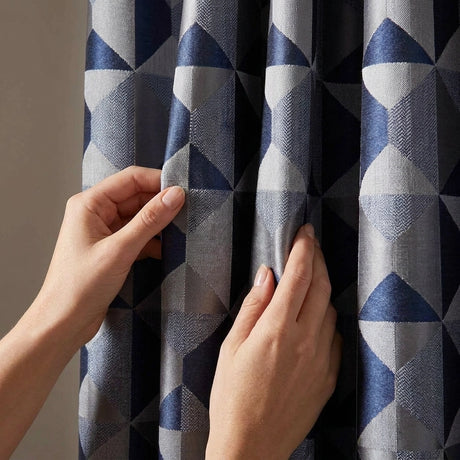 Skandi Geometric Jacquard Lined Tape Top Curtains 9