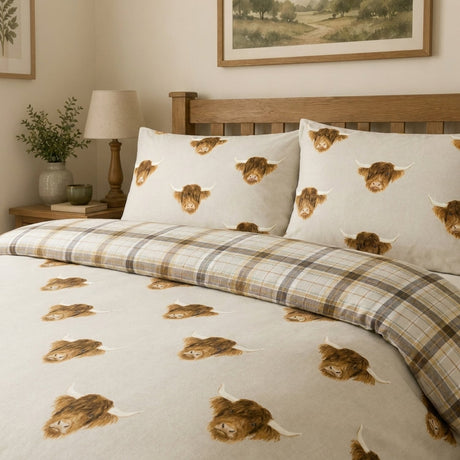 Highland Cow Duvet Cover Set - Natural