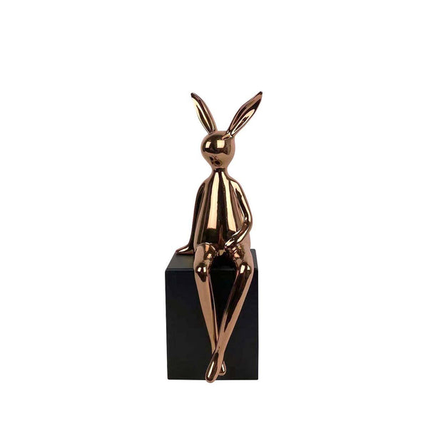 Copper Bunny Sculpture on Black Stand 38.5cm