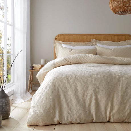 Bianca Waffle Circle 180 Thread Count 100% Cotton Duvet Cover Set - Natural