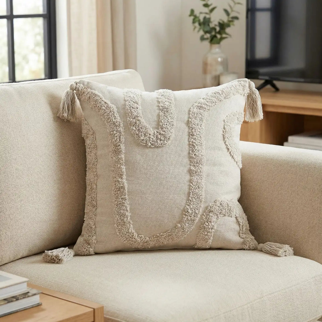 Cabana Tufted 100% Cotton Silver Cushion Cover 43cm x 43cm
