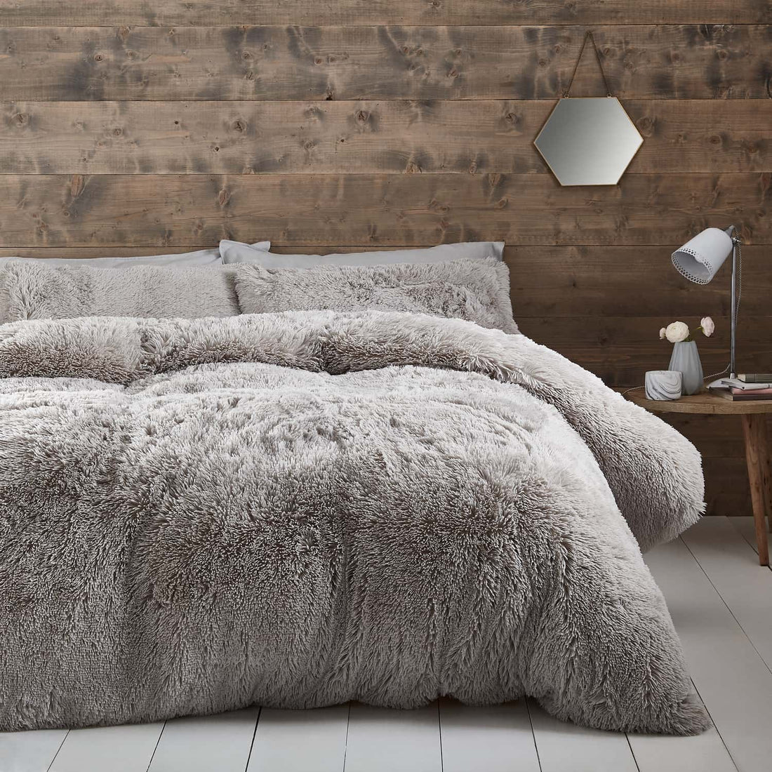 Catherine Lansfield Cuddly Silver Duvet Cover Bedding Set