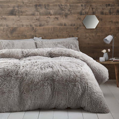 Catherine Lansfield Cuddly Silver Duvet Cover Bedding Set