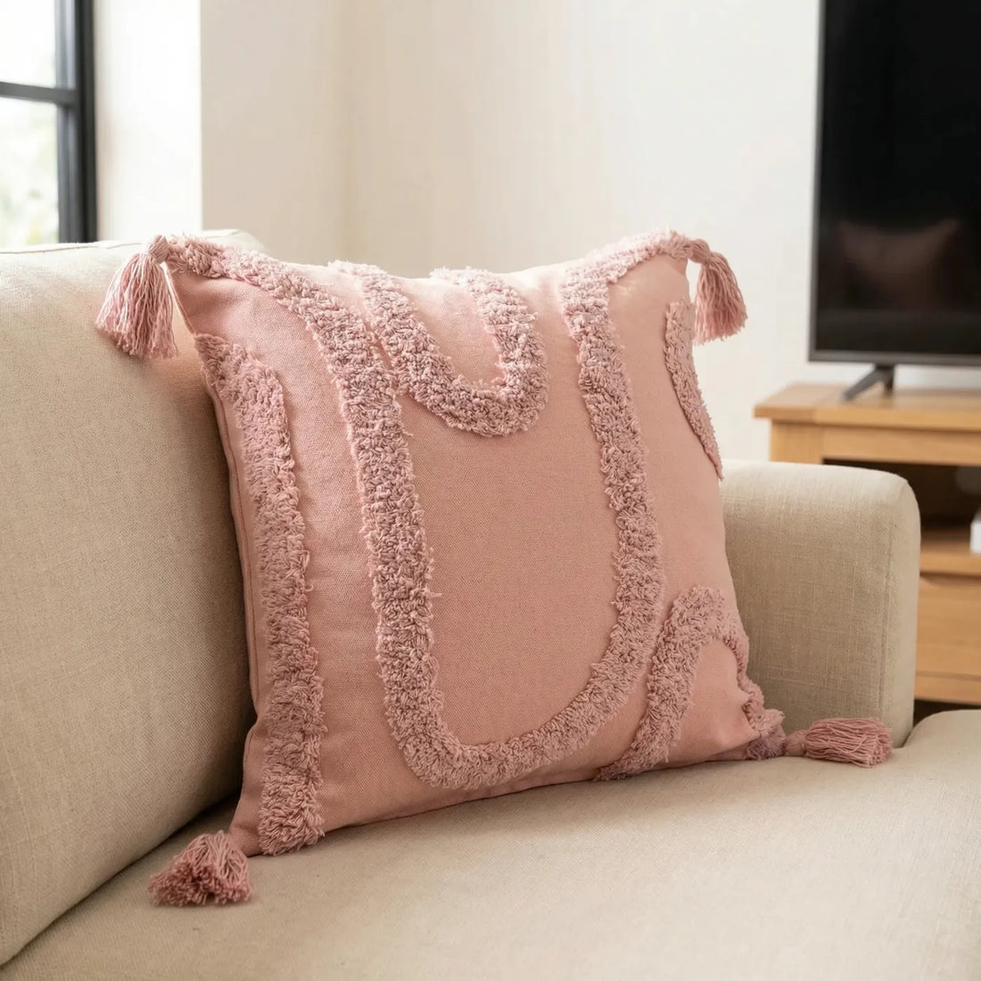 Cabana Tufted 100% Cotton Blush Cushion Cover 43cm x 43cm
